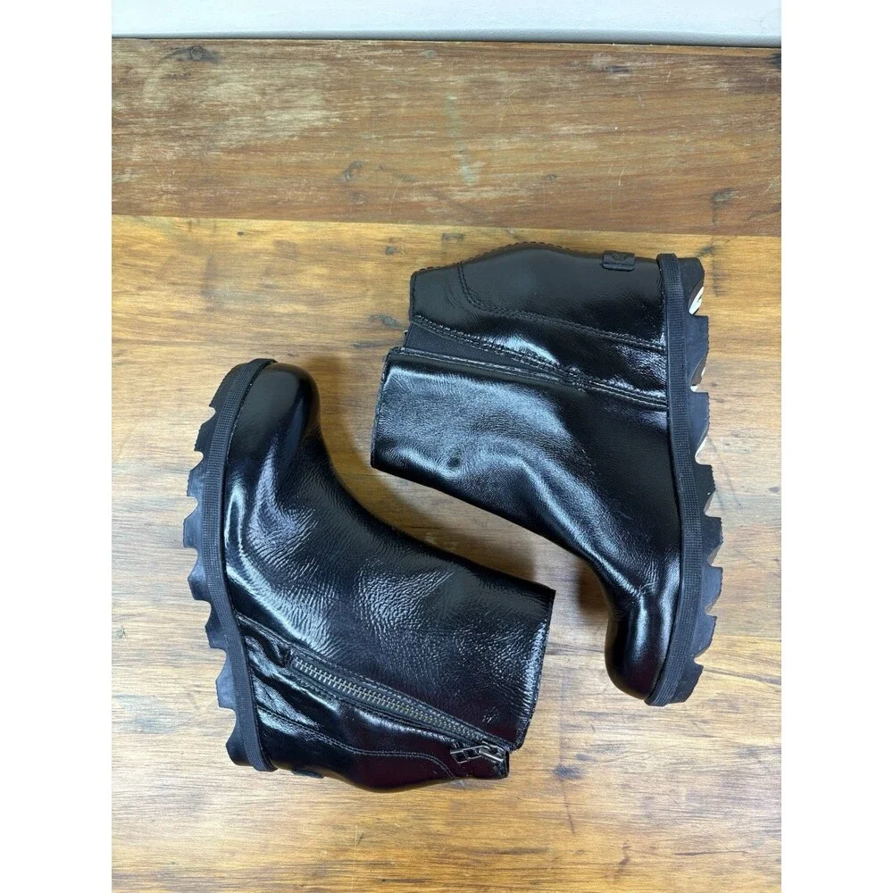 Sorel Joan of Arctic Wedge II Zip Boots 7.5 Womens Black Waterproof Leather